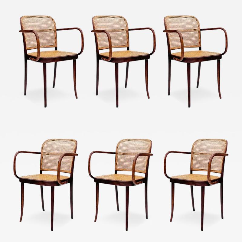 Josef Hoffmann Set of 6 Mid Century Modern Dining Prague Chairs by Josef Hoffmann Cane Wood