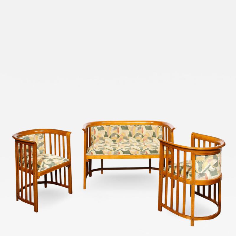 Josef Hoffmann Three Piece Set by Josef Hoffmann w Beech Frame Clarence House Fabric