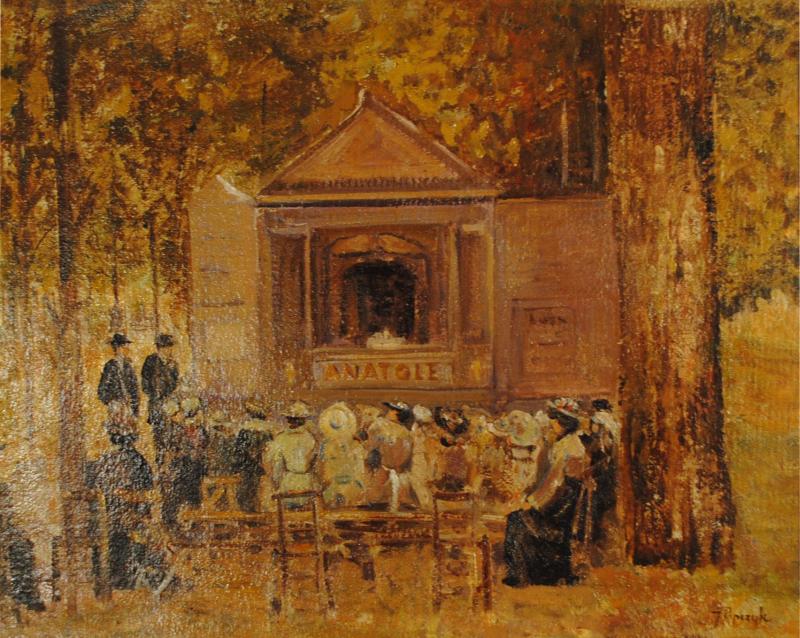 Josef Popczyk Superb French Impressionist Painting Guignol Le Jardin de Luxembourg 