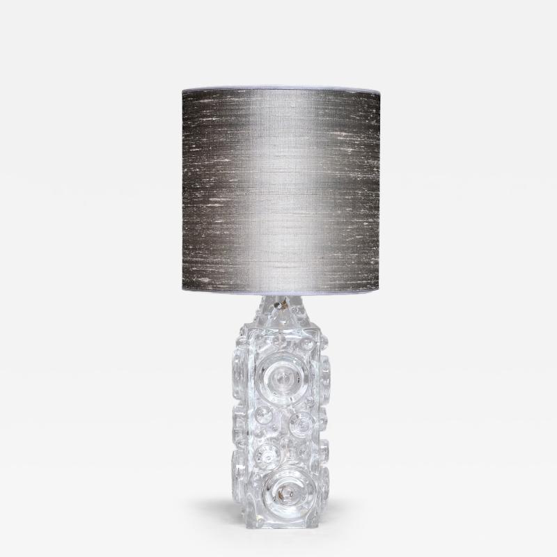 Josef Schott Josef Schott Bubble Glass Table Lamp Silk Shade Sm landshyttan Sweden 1960s