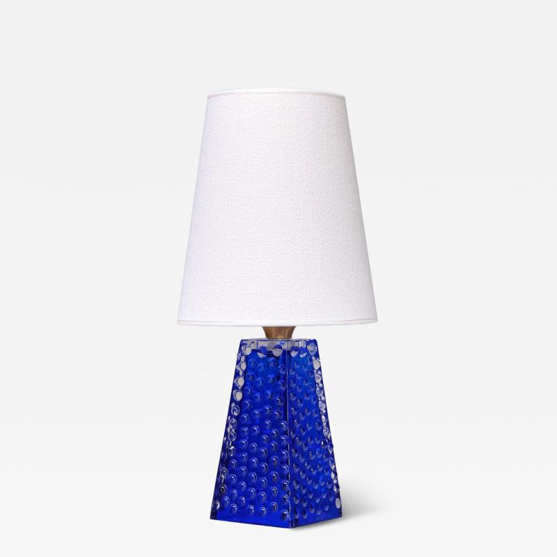 Josef Schott Josef Schott Table Lamp in Blue Glass Sm landshyttans Glasbruk Sweden 1960s