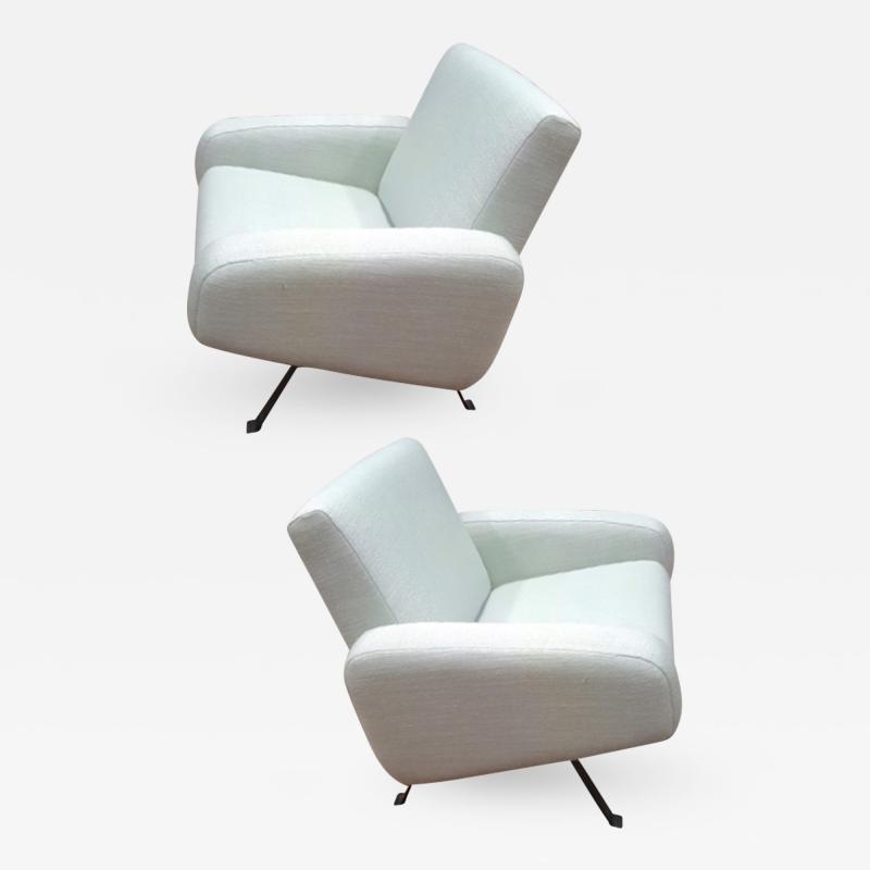Joseph Andre Motte Joseph Andre Motte for Steiner Pair of Lounge Chairs Recovered in Canvas
