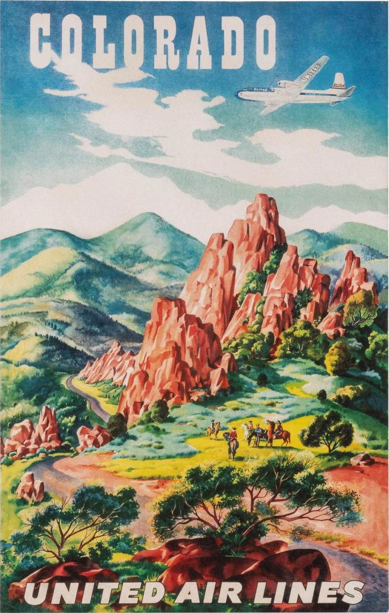 Joseph Feher Colorado Vintage United Airlines Travel Poster by Joseph Feher 1950s