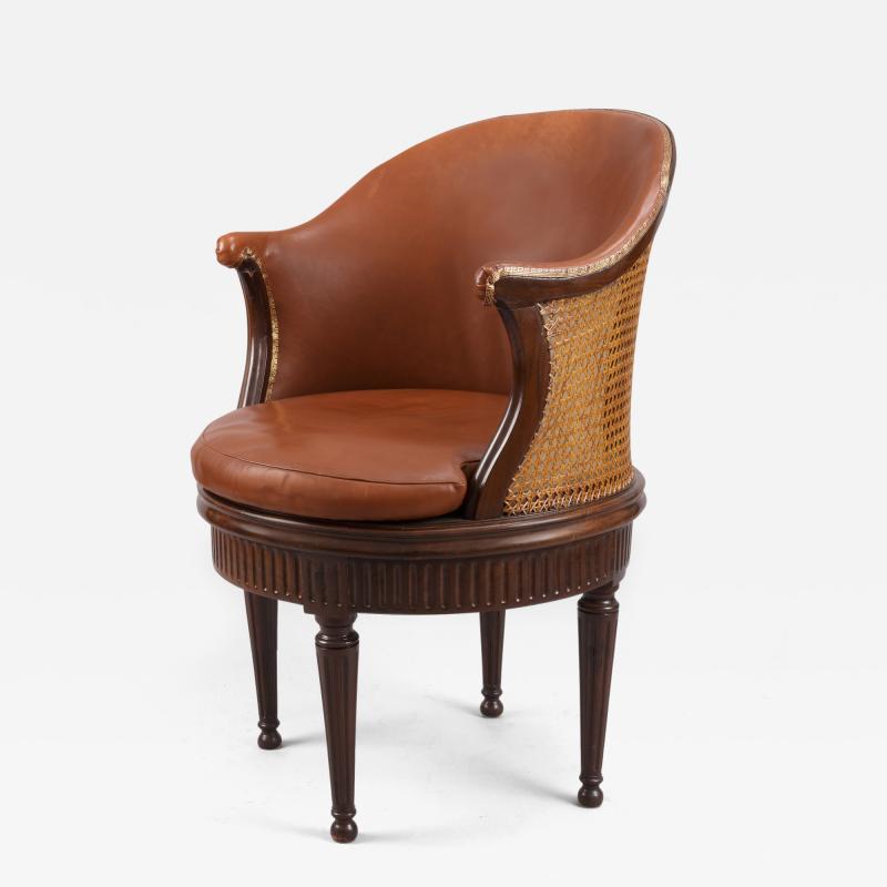 Joseph Gegenback dit Canabas Rare Turning Louis XVI Desk Chair with Original Leather Upholstery