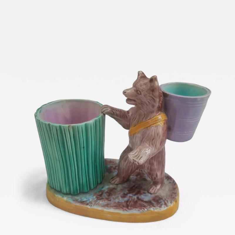Joseph Holdcroft Joseph Holdcroft English Majolica Bear and Barrel Match Pot or Toothpick Holder