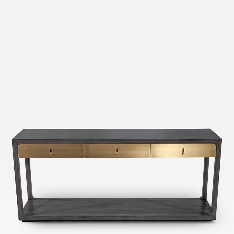 Joseph Jeup Modern Grey Console with Brass Drawers Fulton Console by Joseph Jeup