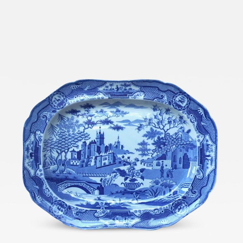Josiah Spode II Spode Gothic Castles Large Blue and White Staffordshire Platter circa 1815