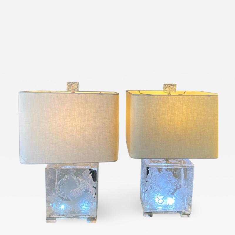 Joyce Francis FANTASTICAL PAIR OF CARVED PEGASUS LUCITE LAMPS BY JOYCE FRANCIS