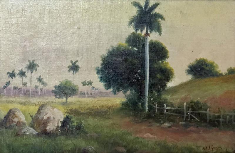 Juan Gil Garcia Cuban 1879 1930 Landscape with Palms Oil on Canvas on board