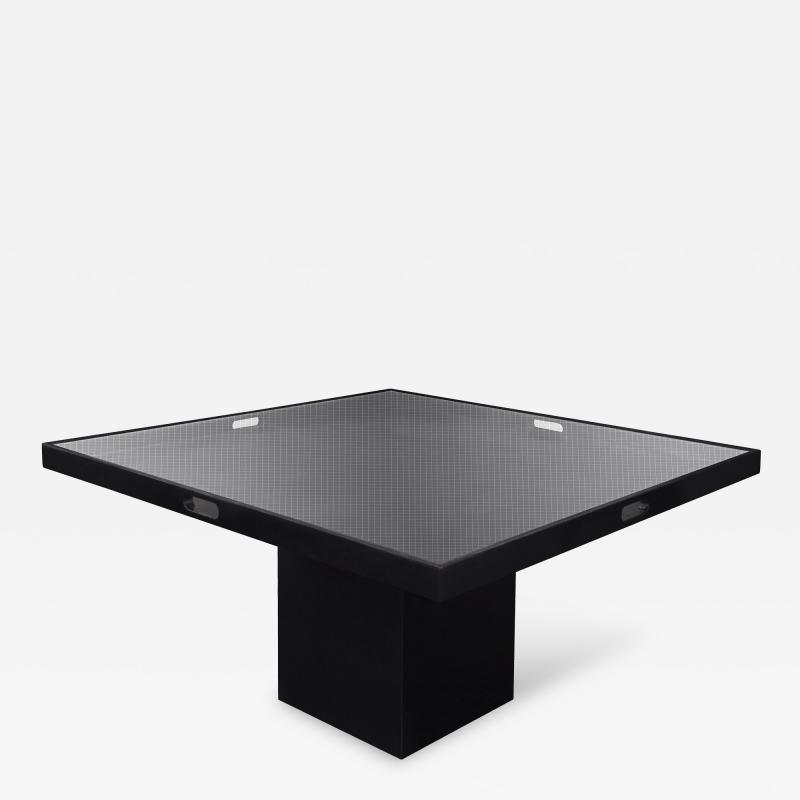 Juan Montoya Pedestal Dining Table with Wire Glass Top by Juan Montoya