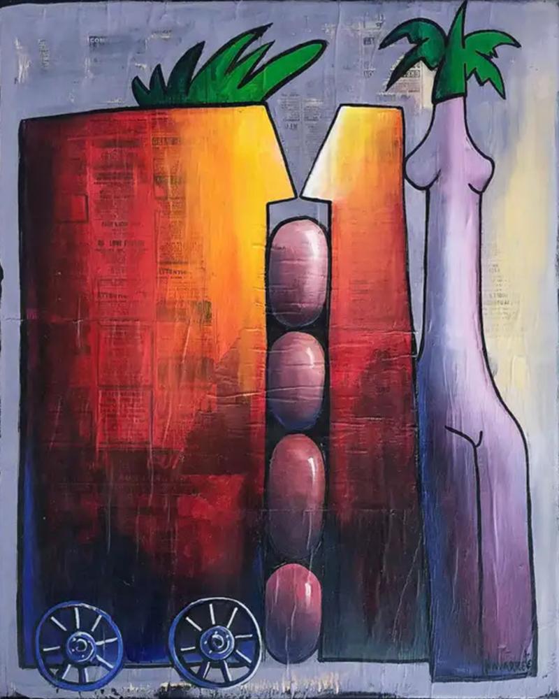 Juan Navarrete Abstract Mixed Media Painting Juan Navarette Cuban American Artist