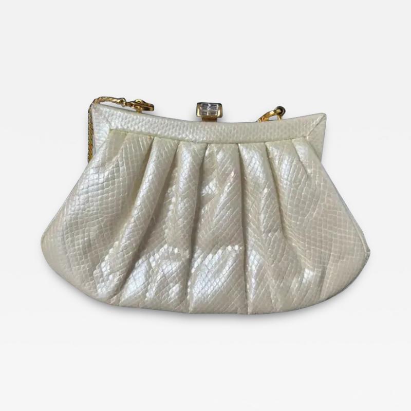 Judith Leiber Judith Leiber White Cream Lizard Leather Clutch or Handbag