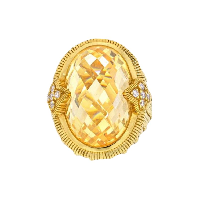 Judith Ripka JUDITH RIPKA 18K YELLOW GOLD OVAL CHECKERBOARD QUARTZ AND DIAMOND RING