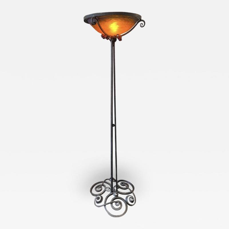 Jules Cayette Jules Cayette Charles Schneider Art Nouveau Wrought Iron Floor Lamp