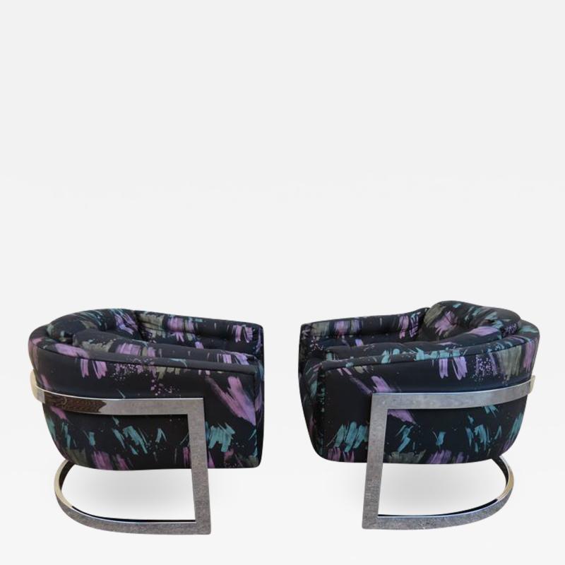 Jules Heumann Gorgeous Pair of Metropolitan Wide Seat Chrome Barrel Back Lounge Chairs