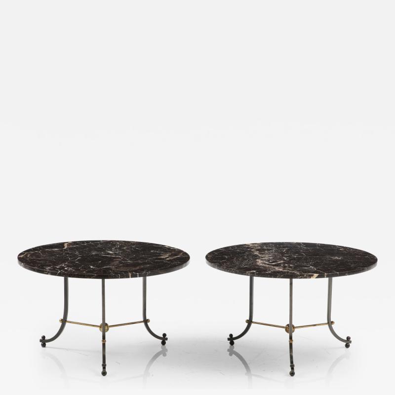 Jules Leleu A Pair of Two tone Bronze and Marble Top Coffee Tables by Jules Leleu