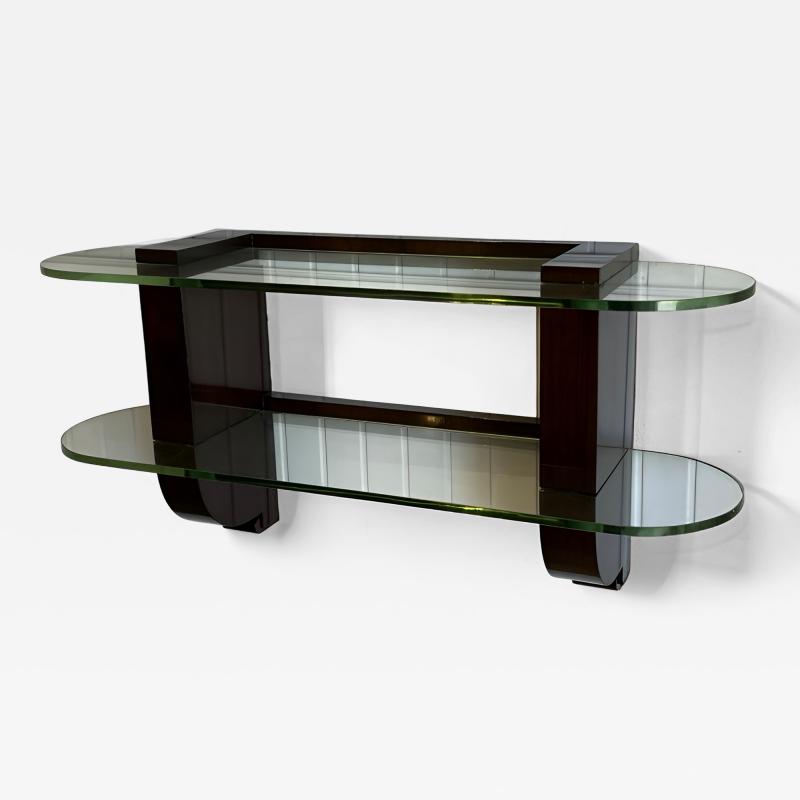 Jules Leleu Art Deco Wall Console by Jules Leleu Signed Wood and Thick Glass circa 1935