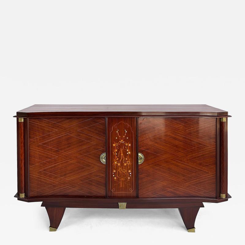 Jules Leleu Fine French Art Deco Marquetry Inlay Cabinet Jules Leleu Attributed