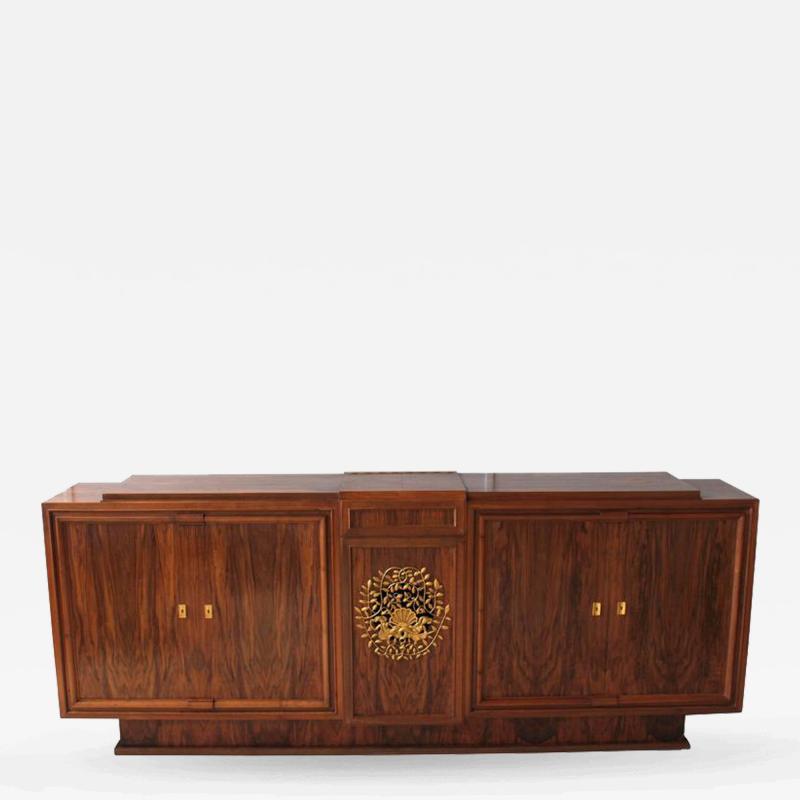 Jules Leleu Fine French Art Deco Walnut Music Stereo Cabinet or Sideboard by Jules Leleu