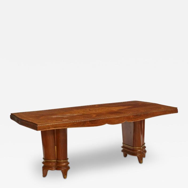 Jules Leleu French Art Deco Dining Table by Jules Leleu Refinished Double Pedestal
