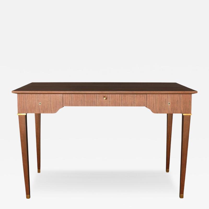 Jules Leleu Jules Leleu A French 1950s 3 Drawer Walnut Writing Table with Brass Details