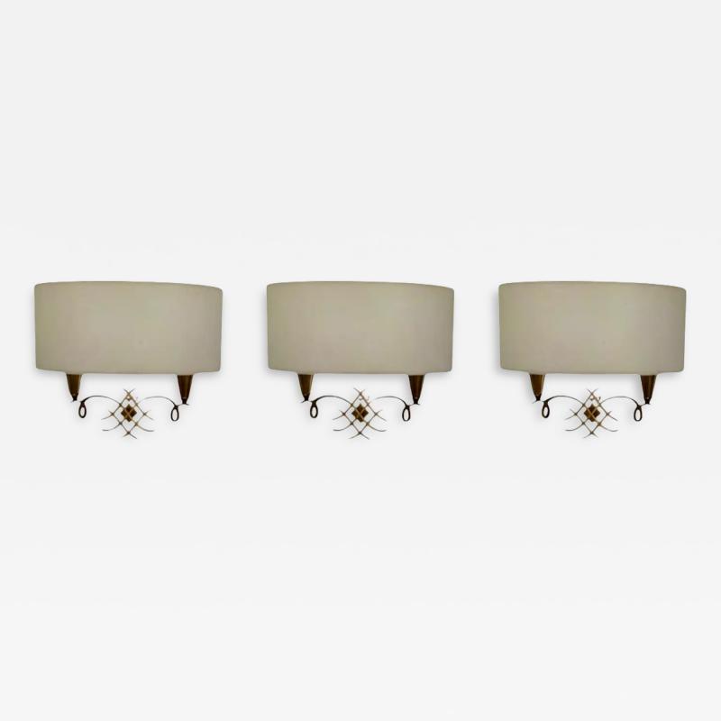Jules Leleu Jules Leleu Set of 3 Wall Sconces with Shades