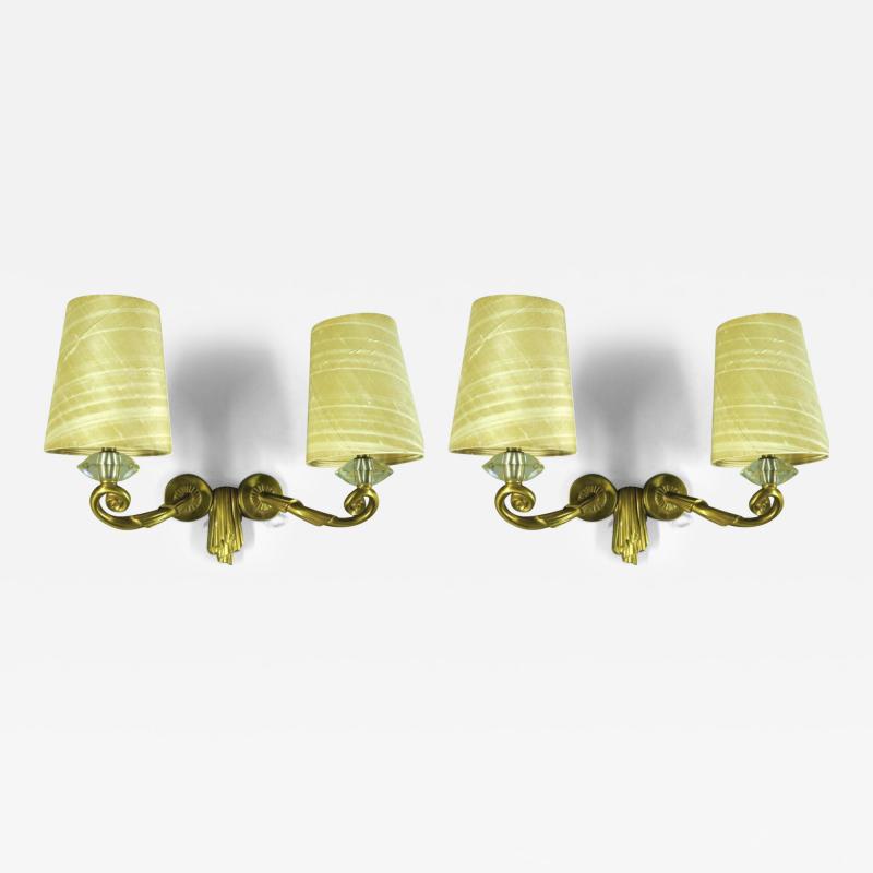 Jules Leleu Jules Leleu pair of two branch sconces