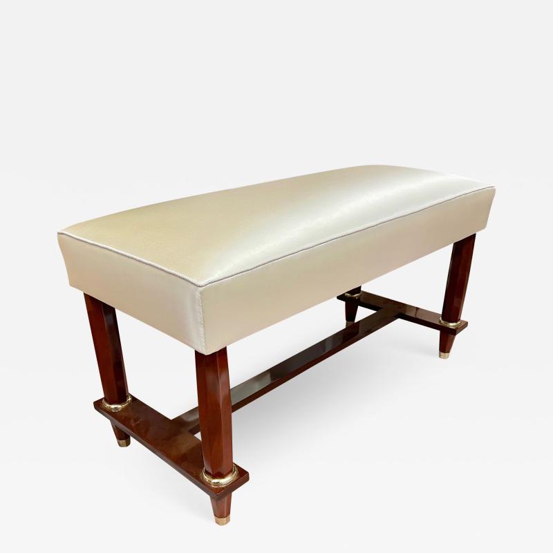 Jules Leleu Jules Leleu rarest mahogany refined bench with silk satin cover