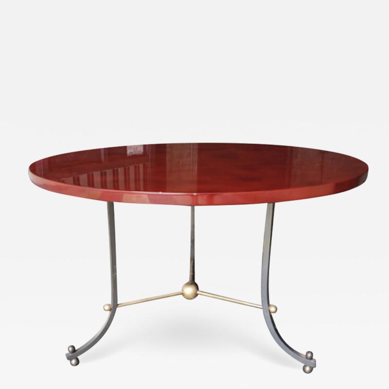 Jules Leleu Jules Leleu red lacquer top coffee table with cannonball gold bronze base