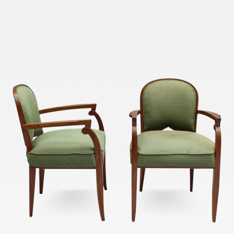 Jules Leleu Pair of Fine French 1940s Mahogany Armchairs by Jules Leleu