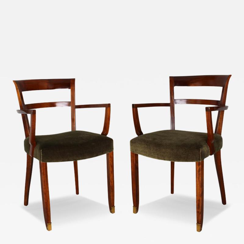 Jules Leleu Pair of Fine French Art Deco Mahogany Armchairs by Jules Leleu