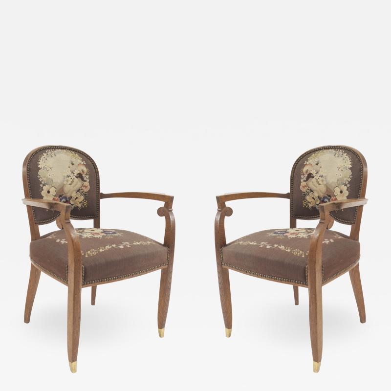 Jules Leleu Pair of Leleu French Art Deco Arm Chairs