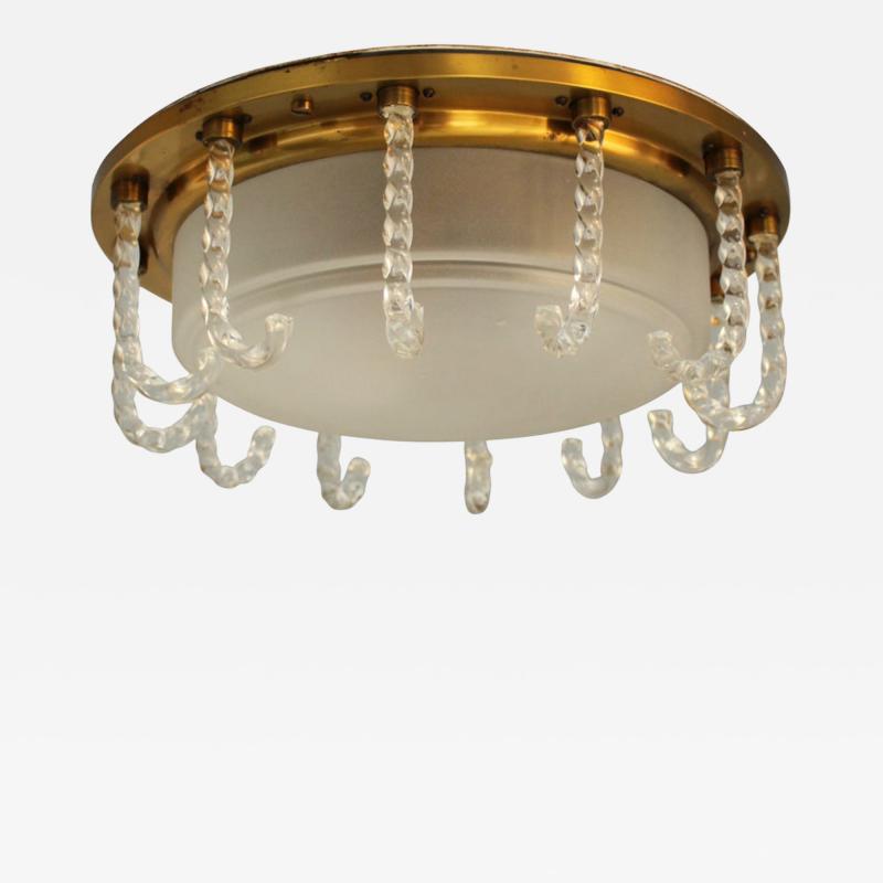 Jules Leleu Rare Fine French 1950s Glass and Brass Flush Mount by Leleu