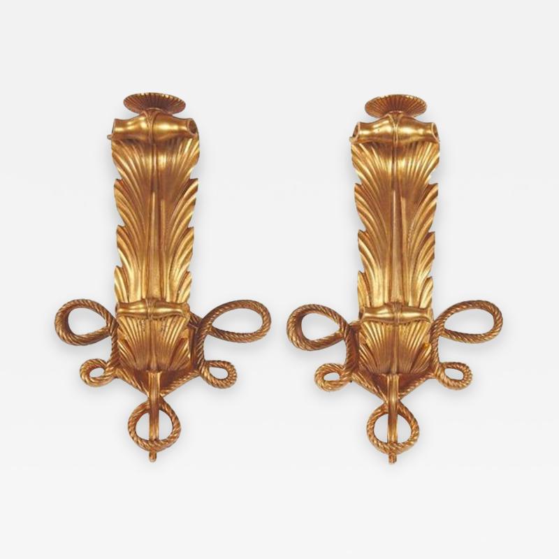 Jules Leleu Rare and elegant pair of art deco gilt bronze sconces by Jules Leleu