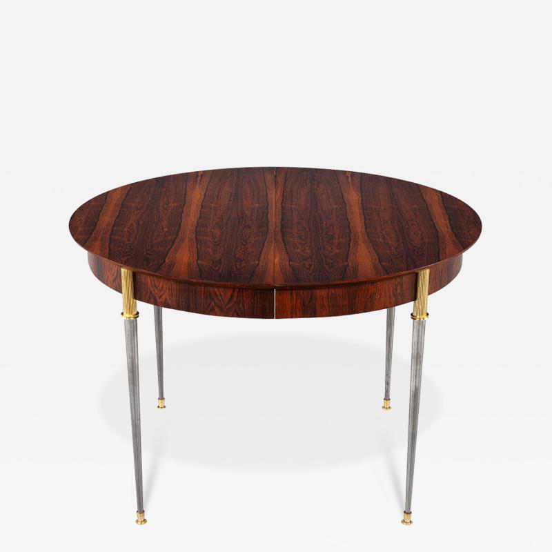 Jules Leleu Rosewood Dining Table with Stainless Steel and Bronze Legs by Jules Leleu