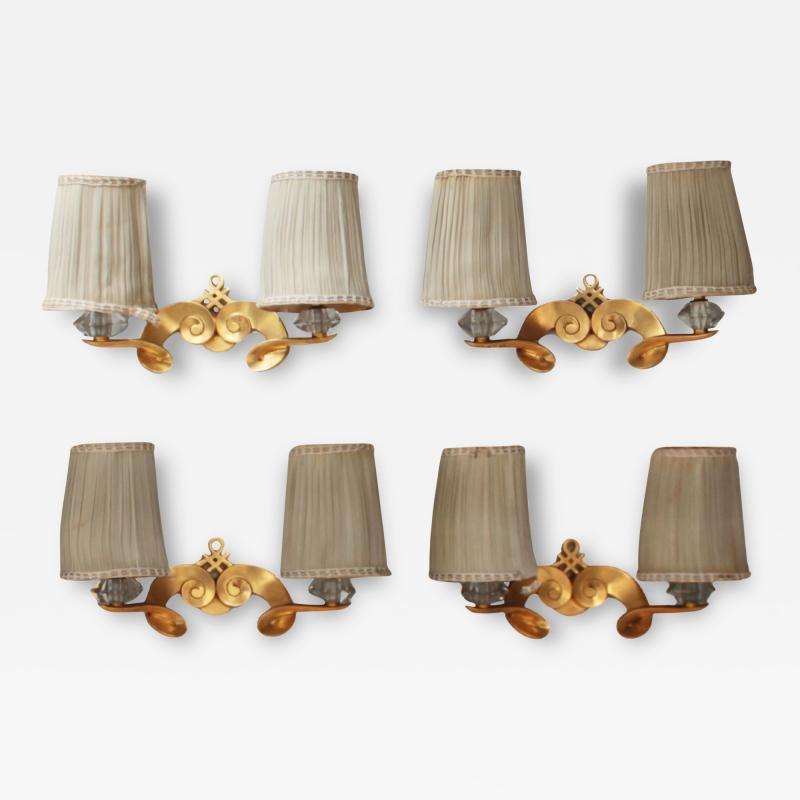 Jules Leleu Set of 4 Fine French 1950s Gilded Bronze Wall Lights by Jules Leleu