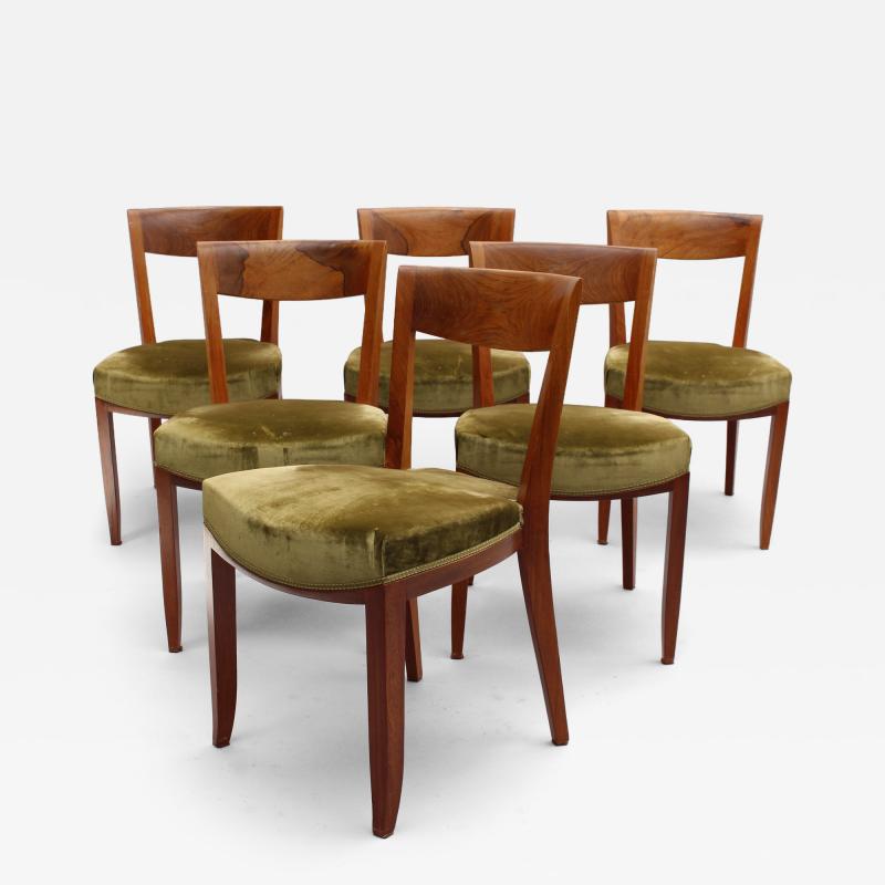 Jules Leleu Set of 6 Fine French 1930s Dining Chairs by Jules Leleu
