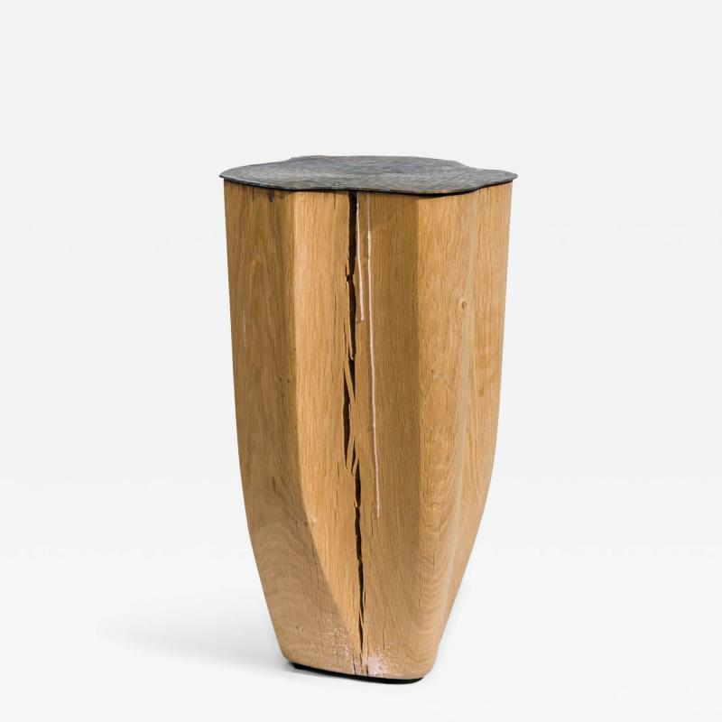 Jules Lobgeois French Contemporary Unique Solid Oak and Brass Tall Duramen