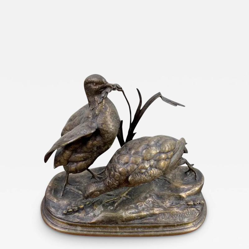 Jules Moigniez Bronze Jules Moigniez Figurative Animal Sculpture of Two Pheasants
