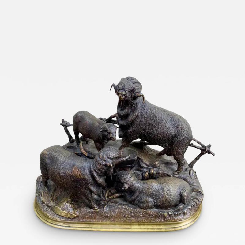 Jules Moigniez Jules Moigniez Bronze Sculpture of Three Sheep and a Lamb