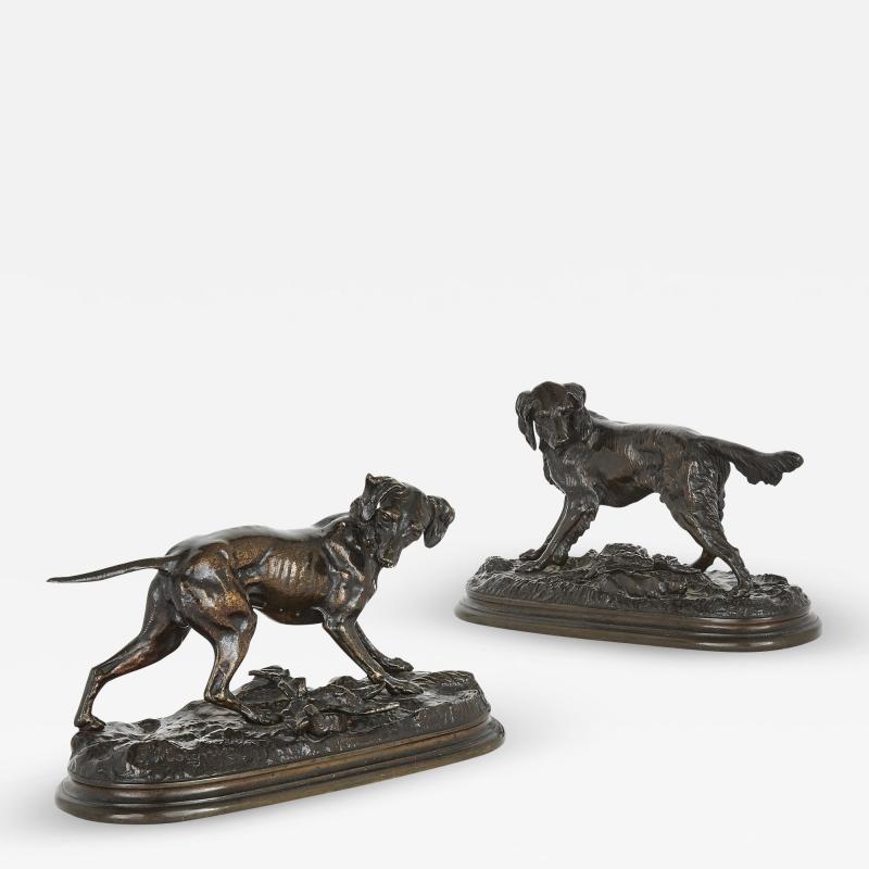 Jules Moigniez Pair of animalier bronze dog sculptures by Jules Moigniez
