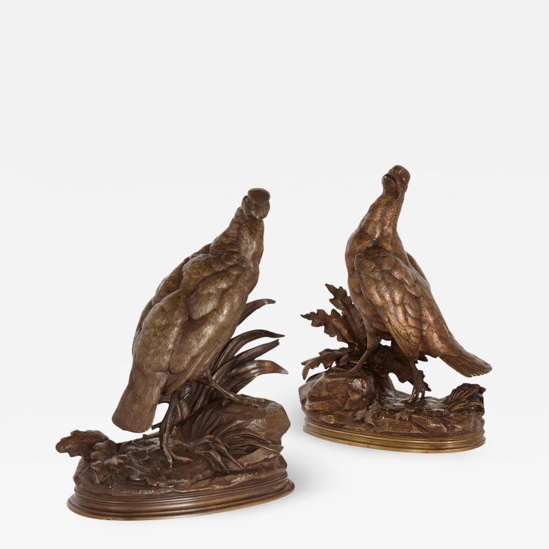 Jules Moigniez Pair of bronze game bird sculptures by Jules Moigniez