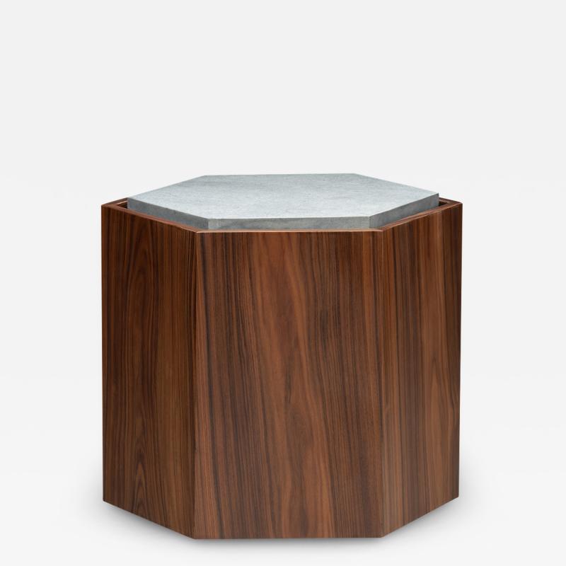 Juliana Lima Vasconcellos Contemporary Stool Side Table in Wood and Stone