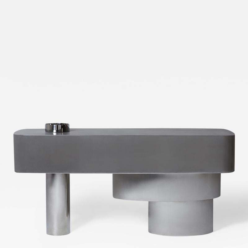 Juliana Lima Vasconcellos e Matheus Barreto Contemporary Futuristic Console Table in Stainless Steel