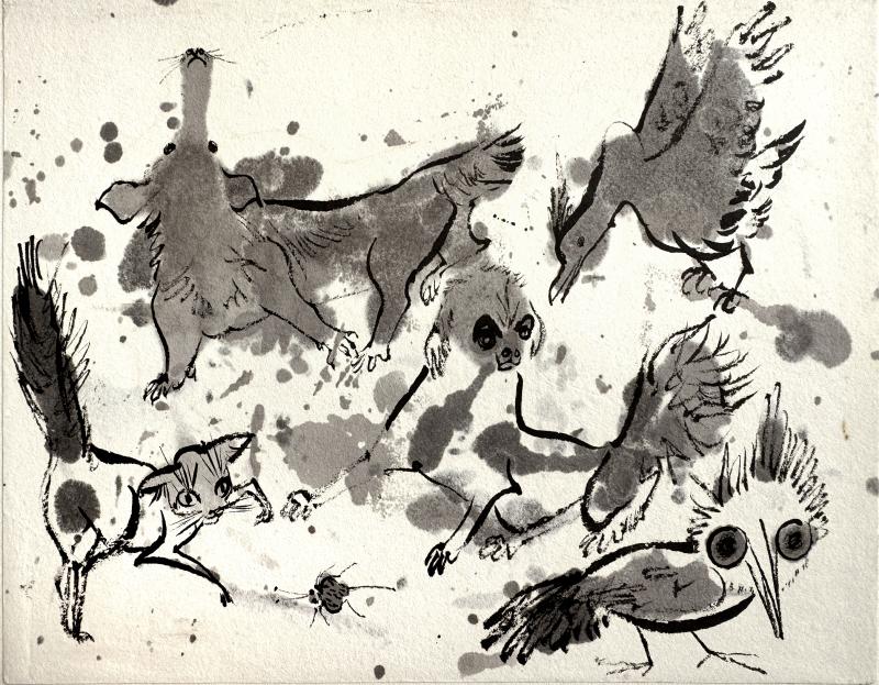 Juliet Kepes Cat Dog Bird Monkey Owl Lady Bug Portrait Alert Animals Illustration