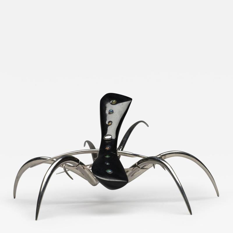 Julio Mart nez Barnetche Ara a Spider black jadeite sculpture with silver