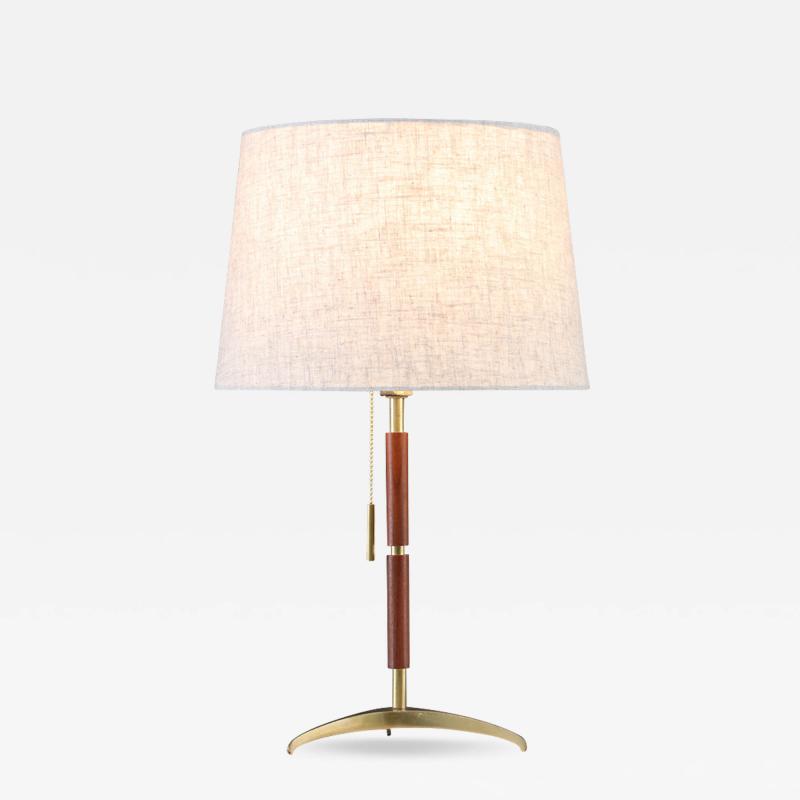 Julius T Kalmar Brass Tripod Teak Table Lamp