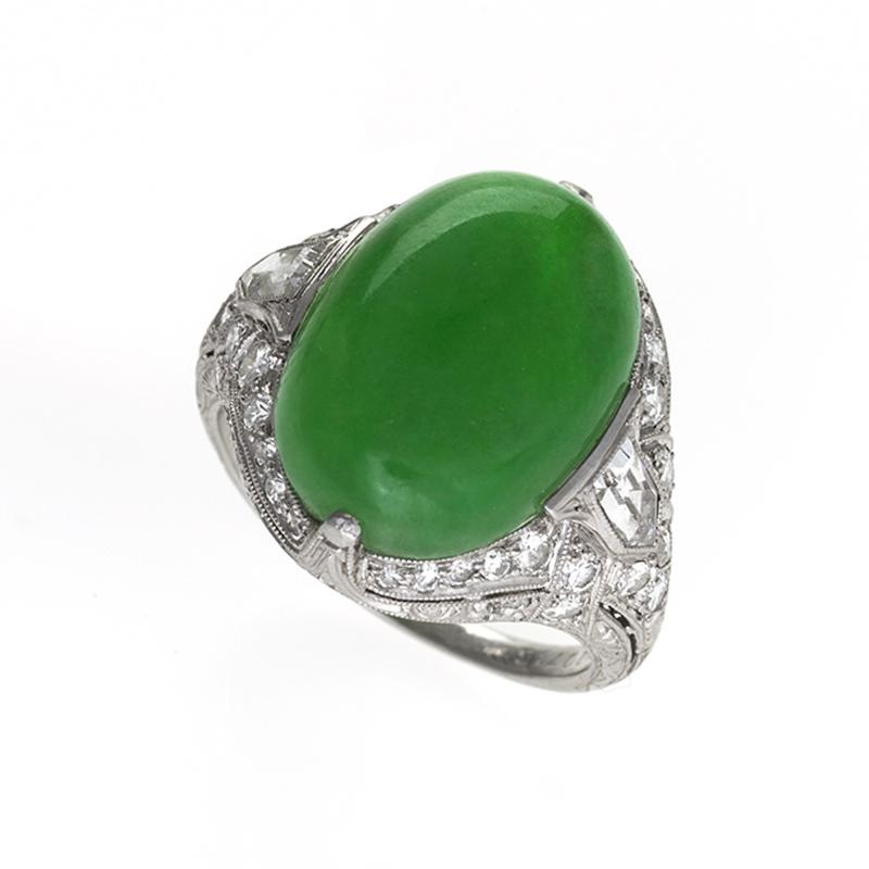 Jung Klitz Art Deco Jadeite Diamond and Platinum Ring
