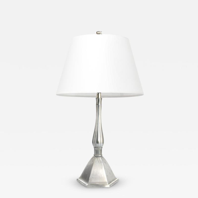 Just Andersen JUST ANDERSEN POLISHED PEWTER TABLE LAMP WITH ACANTHUS LEAVES DENMARK 