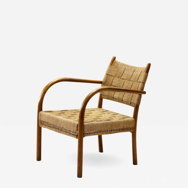 K Scr der K Scr der armchair model 1459 in Beech and Woven Papercord Denmark 1938